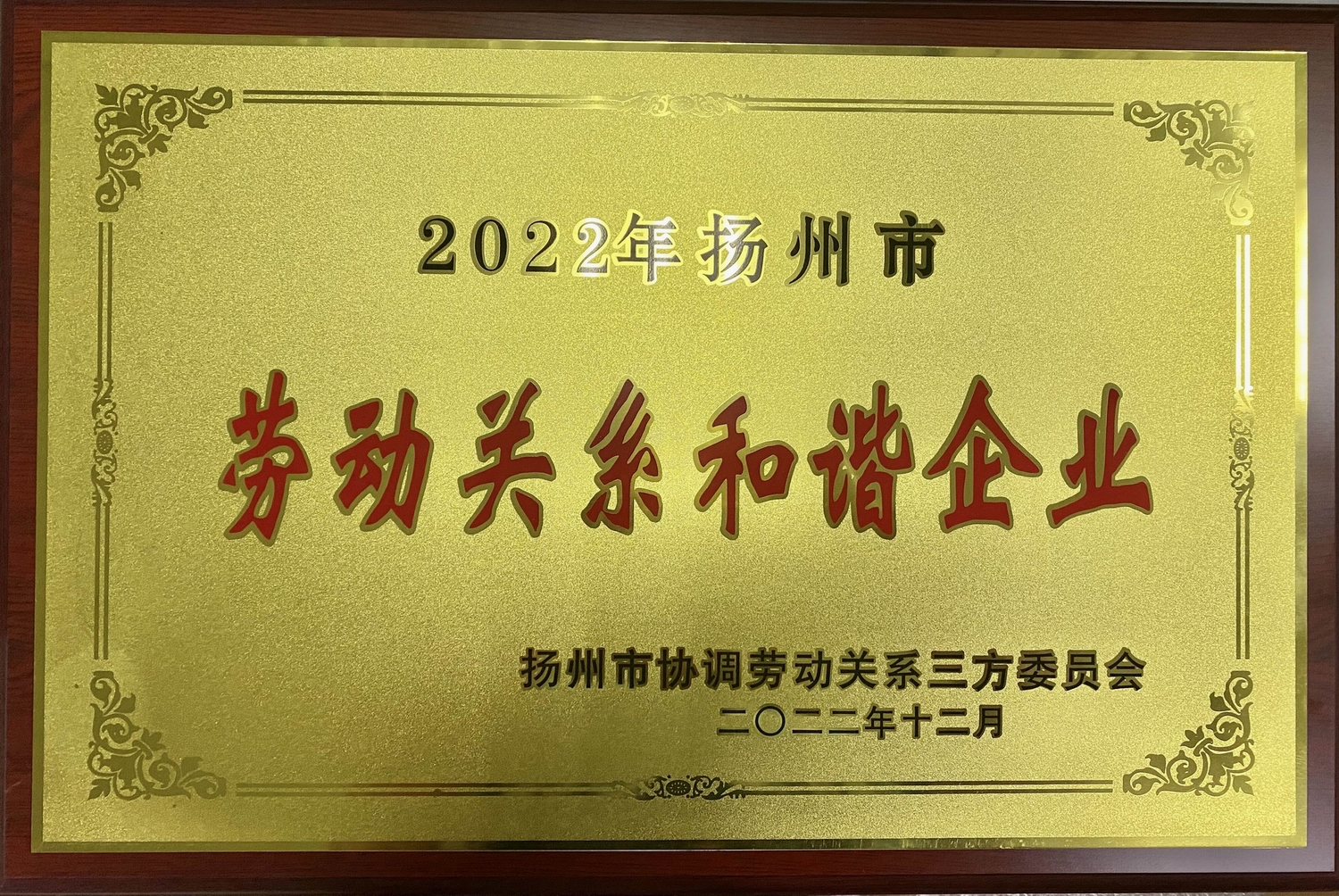 喜訊！江蘇帝一集團榮獲“2022年揚州市勞動關(guān)系和諧企業(yè)”稱號(圖2)